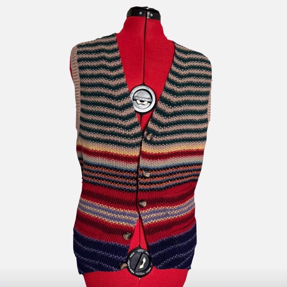 Striped Knit Button-Up Vest by Cathy Hardwick